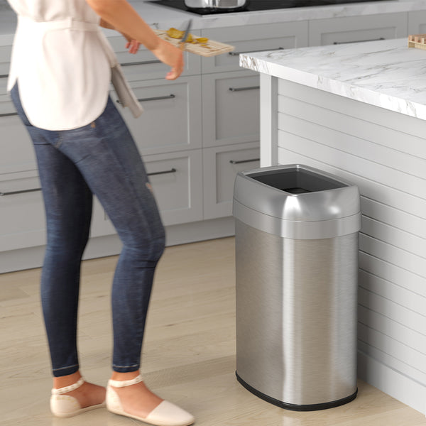 Itouchless 13 Gallon Oval Open Top Composite Kitchen Trash Can With Dual AbsorbX