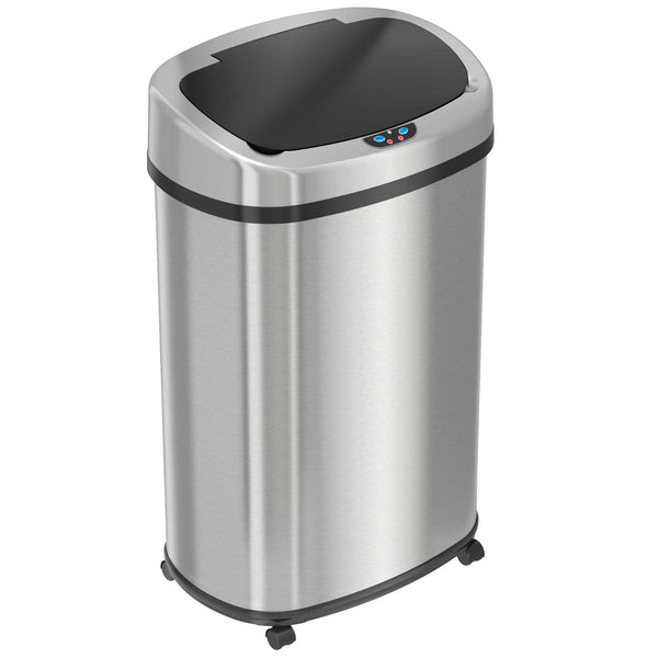 itouchless 13 Gallon Oval Rolling Self-Contained Electric-Motor Sensor Kitchen Trash Can with Wheels and AbsorbX