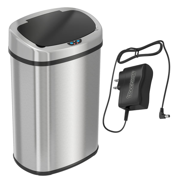 itouchless 13 Gallon Oval Self-Contained Electric-Motor Sensor Kitchen Trash Can with AC Adapter and AbsorbX