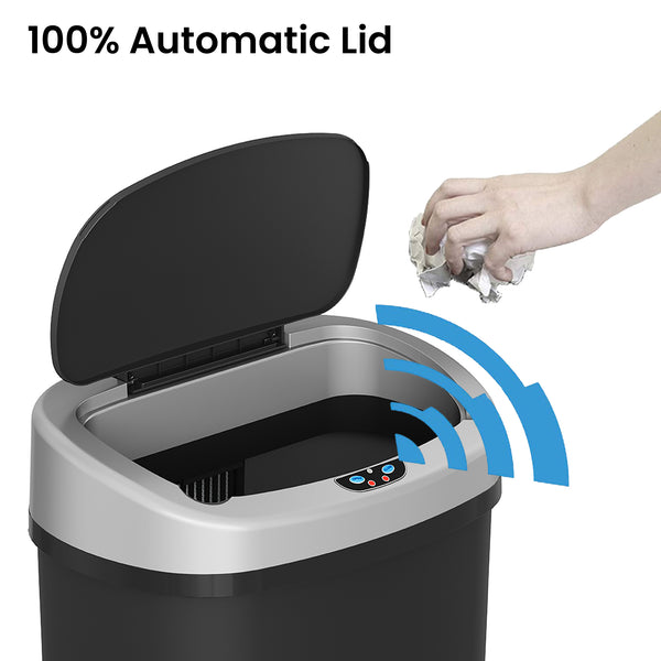 Itouchless 13 Gallon Oval Touchless Plastic Self-Contained Electric-Motor Sensor Kitchen Trash Can With AbsorbX