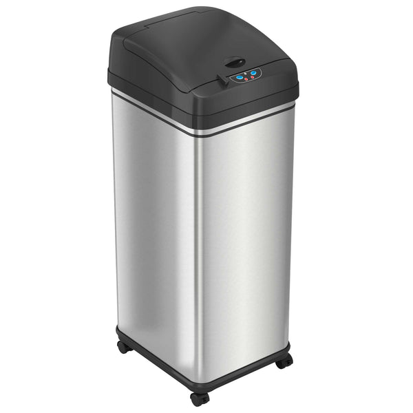 itouchless 13 Gallon Rolling Touchless Self-Contained Electric-Motor Sensor Kitchen Trash Can with Wheels and AbsorbX