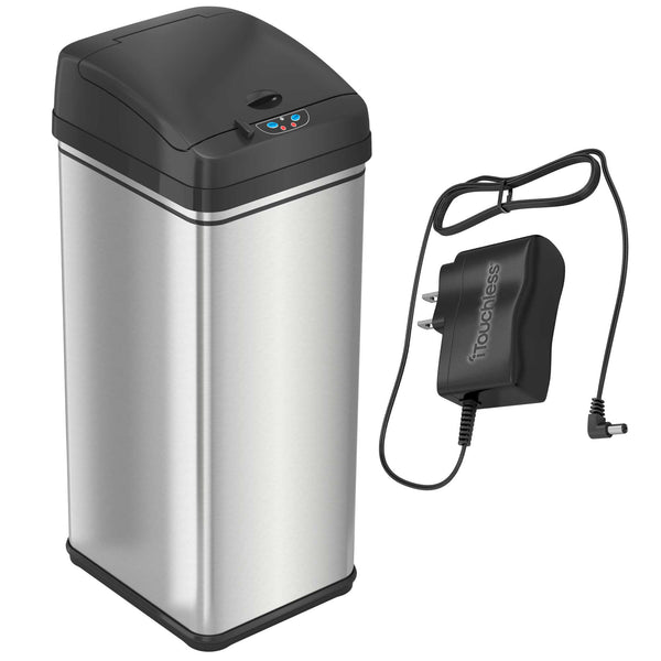 itouchless 13 Gallon Self-Contained Electric-Motor Sensor Kitchen Trash Can with AC Power Adapter and AbsorbX
