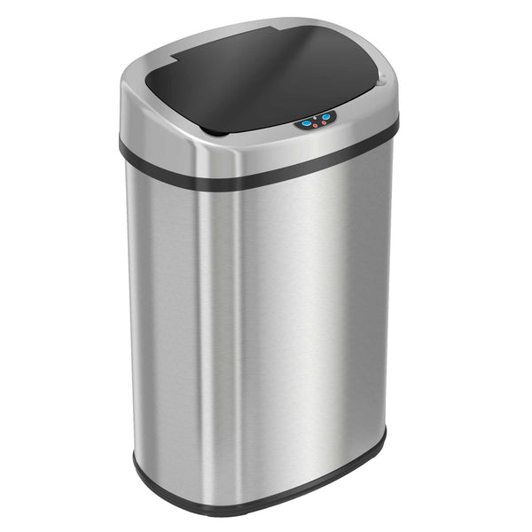 itouchless 13 Gallon Self-Contained Electric-Motor Sensor Kitchen Trash Can with AbsorbX – Oval Touchless Trash Bin