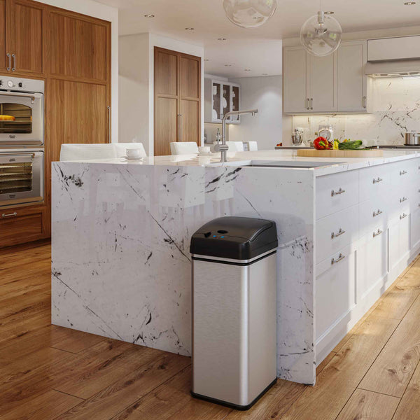 Itouchless 13 Gallon Self-Contained Electric-Motor Sensor Kitchen Trash Can With AC Power Adapter And AbsorbX