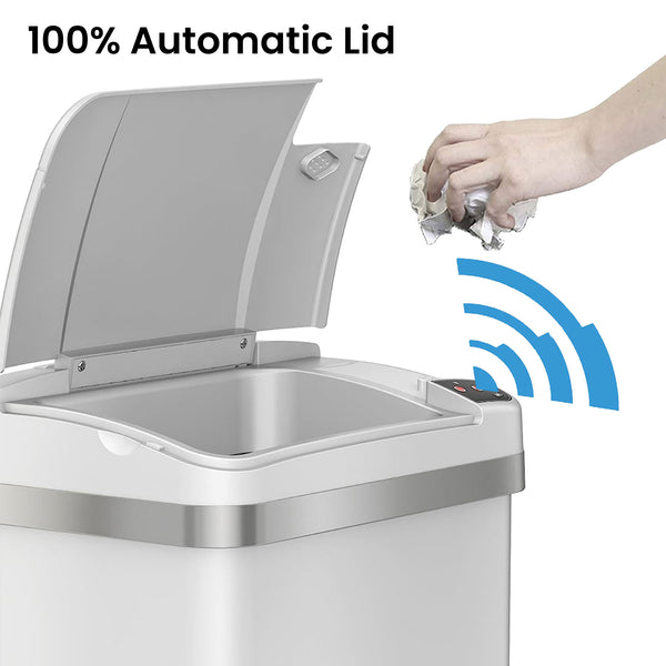 Itouchless 14 Gallon Sliding Lid Self-Contained Electric-Motor Sensor Kitchen Trash Can And 2.5 Gallon Sensor Bathroom Trash Can Combo Pack With AbsorbX