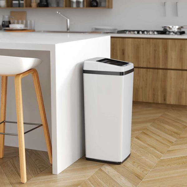 Itouchless 14 Gallon White Self-Contained Electric-Motor Sensor Kitchen Trash Can With AbsorbX
