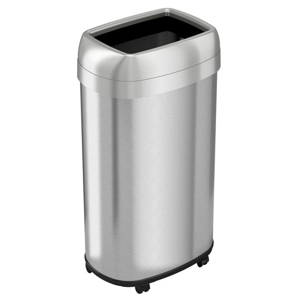 itouchless 16 Gallon / 61 Liter Composite Oval Open Top Trash Can with Wheels and Dual AbsorbX
