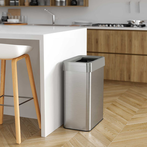 Itouchless 16 Gallon / 61 Liter Composite Rectangular Open Top Kitchen Trash Can With Wheels And Dual AbsorbX