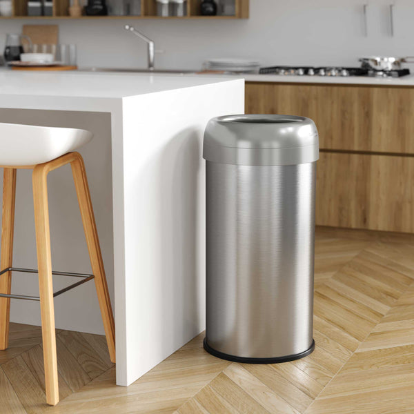Itouchless 16 Gallon / 61 Liter Composite Round Open Top Kitchen Trash Can With Wheels And Dual AbsorbX