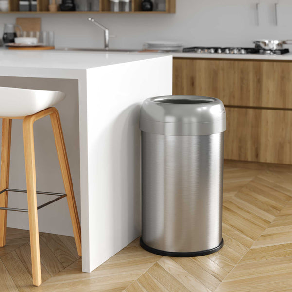 Itouchless 16 Gallon / 61 Liter Composite Round Open Top Trash Can With Wheels And Dual AbsorbX