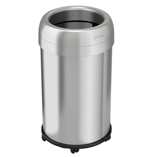 itouchless 16 Gallon / 61 Liter Composite Round Open Top Trash Can with Wheels and Dual AbsorbX