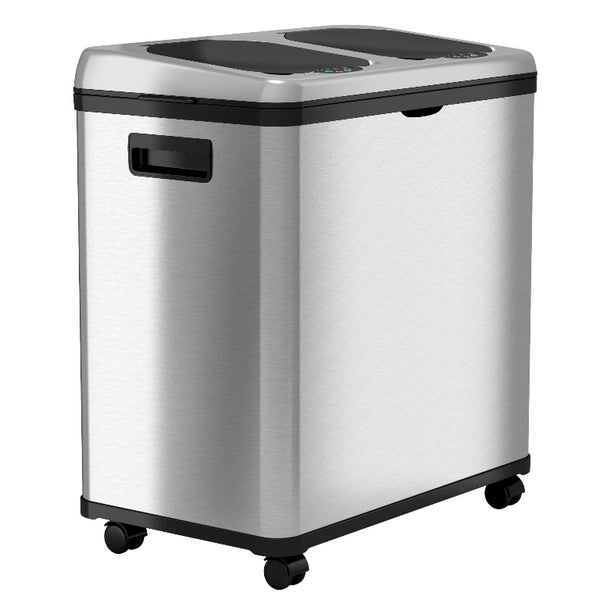 itouchless 16 Gallon / 61 Liter Self-Contained Electric-Motor Sensor Recycle Bin & Kitchen Trash Can with Wheels