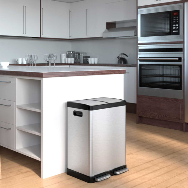 Itouchless 16 Gallon / 61 Liter SoftStep Dual Compartment Composite Step Trash Can And Recycle Bin With AbsorbX