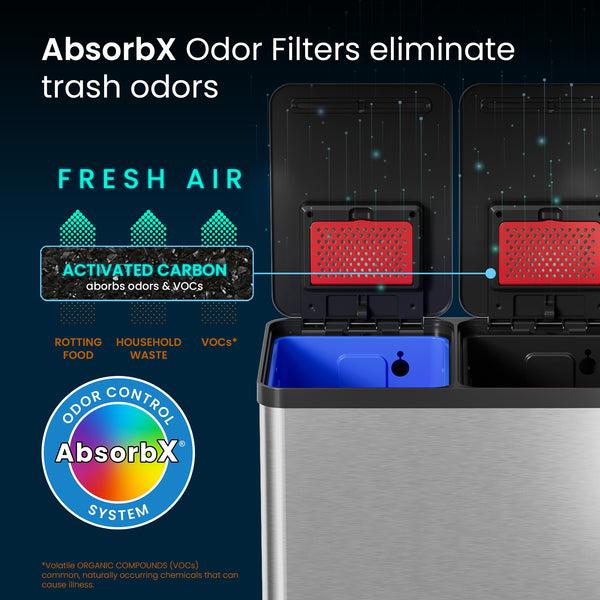 Itouchless 16 Gallon / 61 Liter SoftStep Dual Compartment Rectangular Composite Step Trash Can And Recycle Bin With Dual AbsorbX