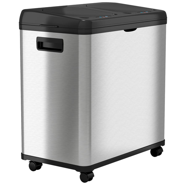 itouchless 16 Gallon Dual-Compartment Self-Contained Electric-Motor Sensor Recycle Bin & Kitchen (Black Lid)