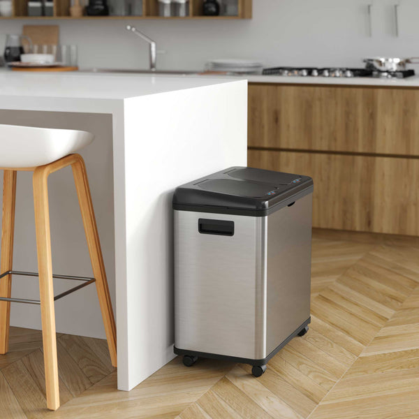 Itouchless 16 Gallon Dual-Compartment Self-Contained Electric-Motor Sensor Recycle Bin & Kitchen (Black Lid)