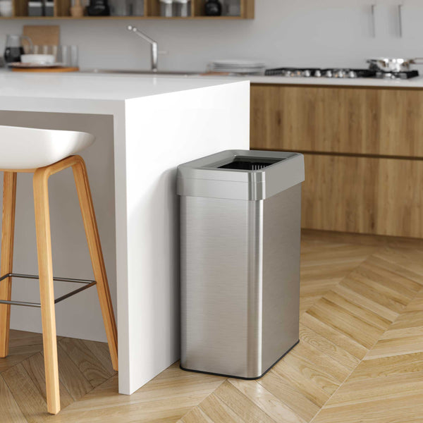 Itouchless 18 Gallon / 68 Liter Composite Rectangular Open Top Kitchen Trash Can With Wheels And Dual AbsorbX