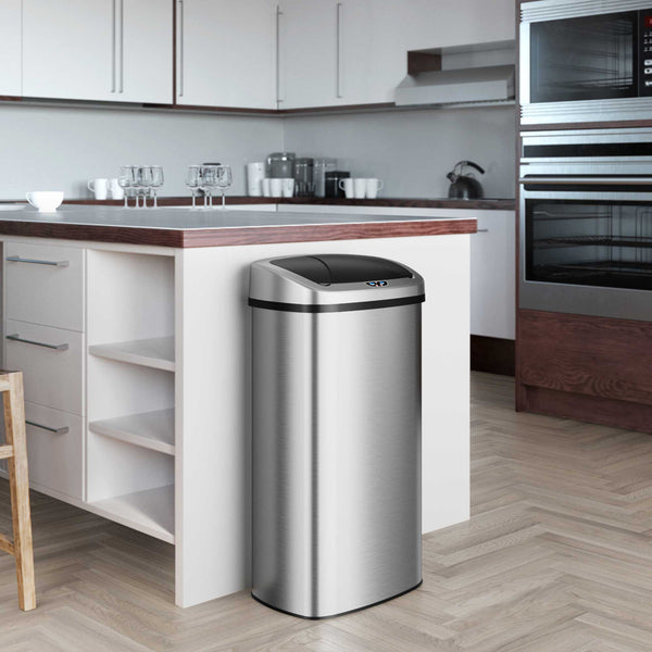 itouchless 24 Gallon Self-Contained Electric-Motor Sensor Kitchen Trash Can With AbsorbX – Oval Touchless Trash Bin