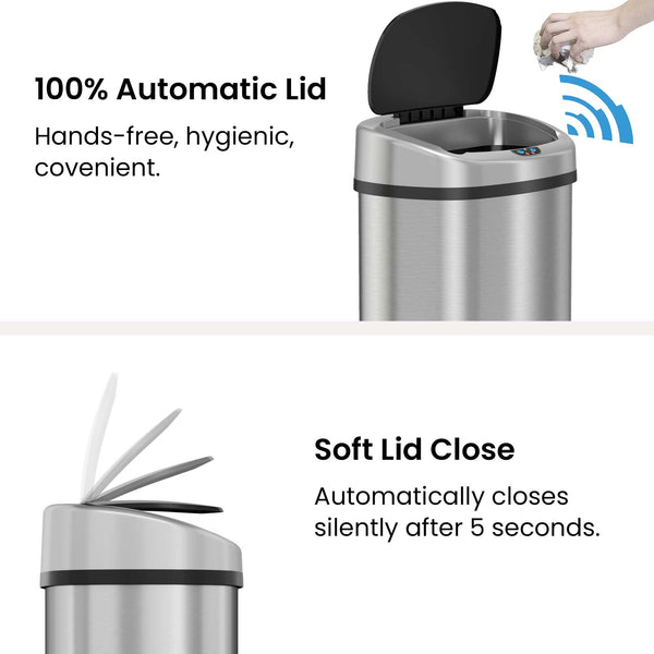 itouchless 24 Gallon Self-Contained Electric-Motor Sensor Kitchen Trash Can With AbsorbX – Oval Touchless Trash Bin