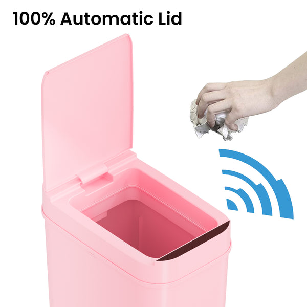 Itouchless 3 Gallon / 10 Liter Pink Plastic Self-Contained Electric-Motor Sensor Bathroom Trash Can