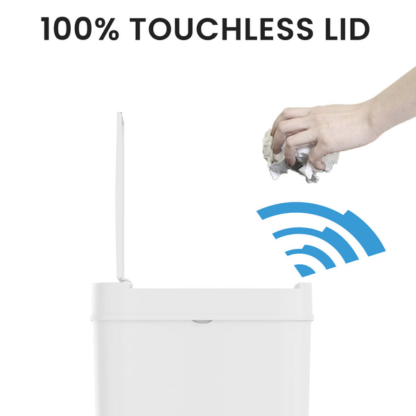 Itouchless 3 Gallon / 10 Liter White Plastic Self-Contained Electric-Motor Sensor Bathroom Trash Can