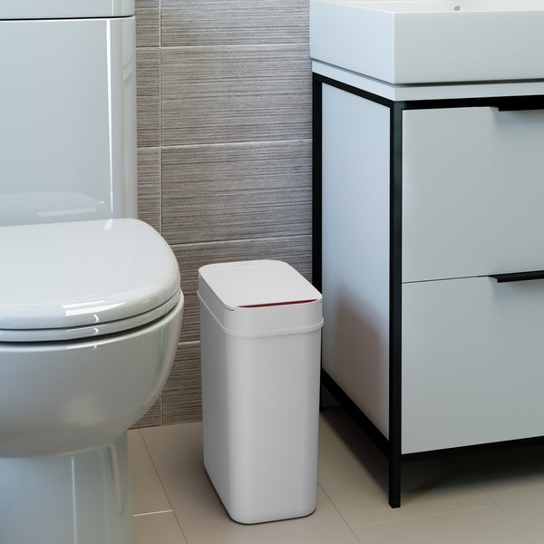 Itouchless 3 Gallon / 10 Liter White Plastic Self-Contained Electric-Motor Sensor Bathroom Trash Can