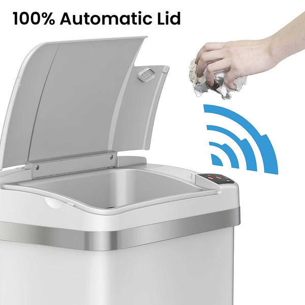 Itouchless 4 Gallon / 15 Liter Self-Contained Electric-Motor Sensor Trash Can With AbsorbX (White)