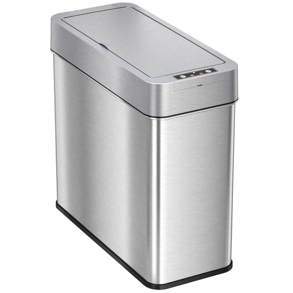 itouchless 4 Gallon Slim Self-Contained Electric-Motor Sensor Bathroom Trash Can with AbsorbX (Right Side Lid Open)