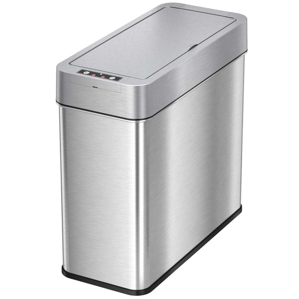 itouchless 4 Gallon Slim Self-Contained Electric-Motor Sensor Bathroom Trash Can with AbsorbX (Left Side Lid Open)
