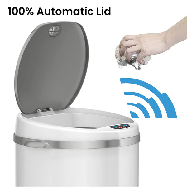 Itouchless 8 Gallon / 30 Liter Round Self-Contained Electric-Motor Sensor Trash Can With AbsorbX (White)