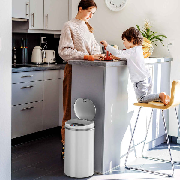 Itouchless 8 Gallon / 30 Liter Round Self-Contained Electric-Motor Sensor Trash Can With AbsorbX (White)