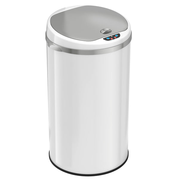 itouchless 8 Gallon / 30 Liter Round Self-Contained Electric-Motor Sensor Trash Can with AbsorbX (White)