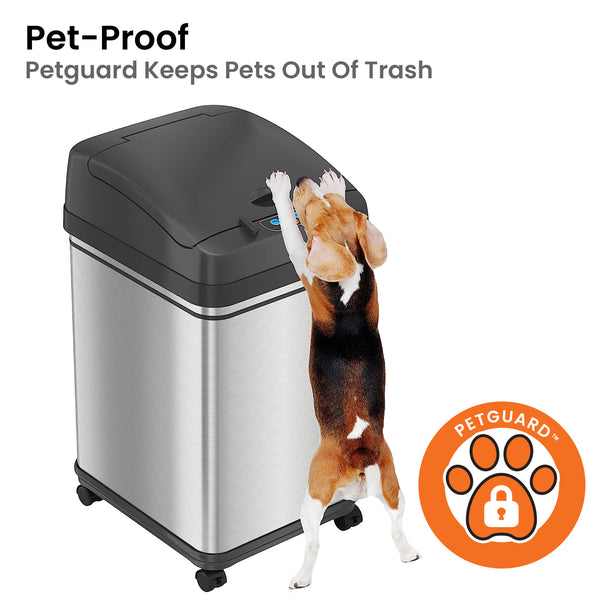 Itouchless 8 Gallon / 30 Liter Self-Contained Electric-Motor Sensor Kitchen Trash Can With Pet-Proof Lid And Wheels And AbsorbX