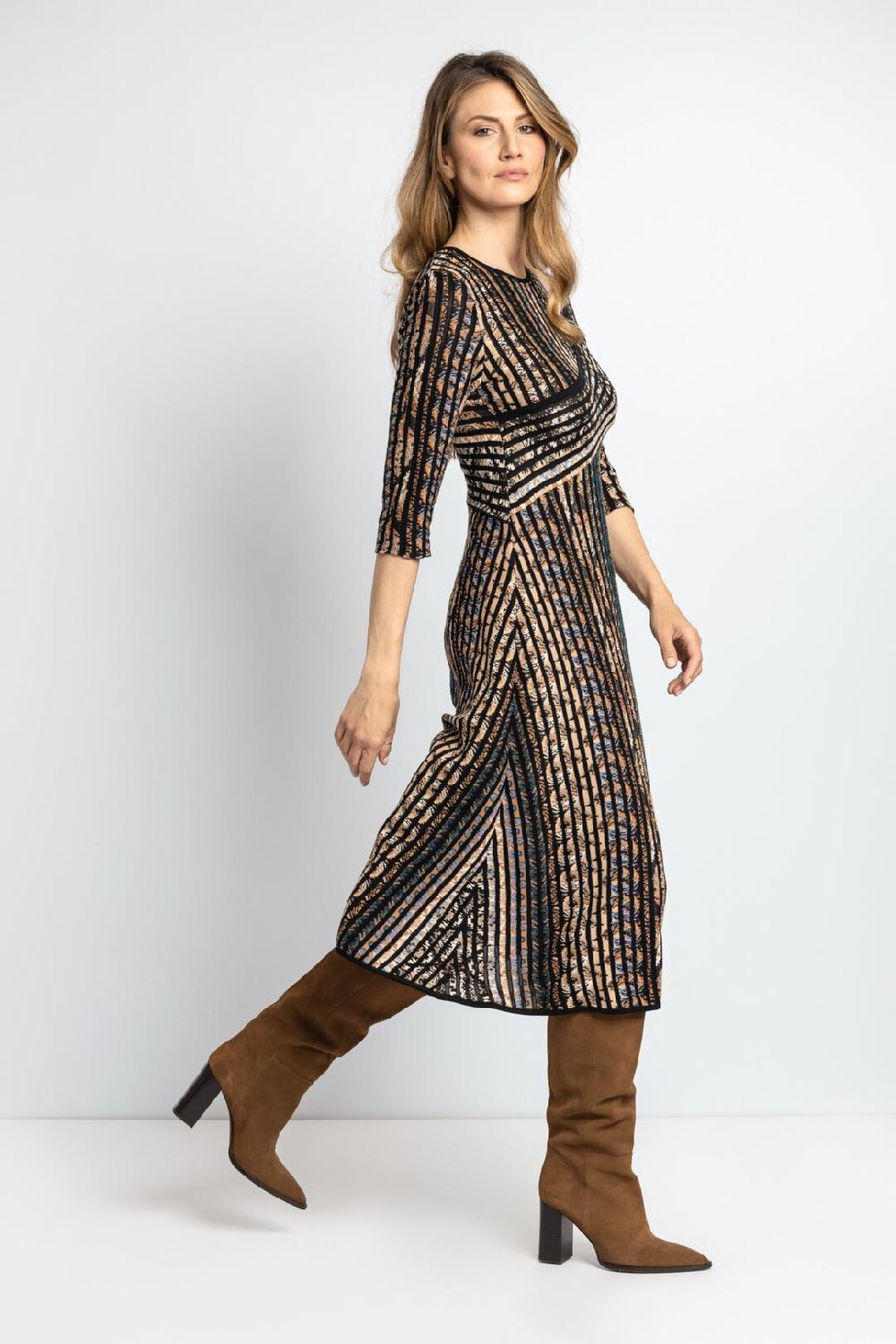 Ivko Woman Asymmetric Dress Ornament Pattern Almond