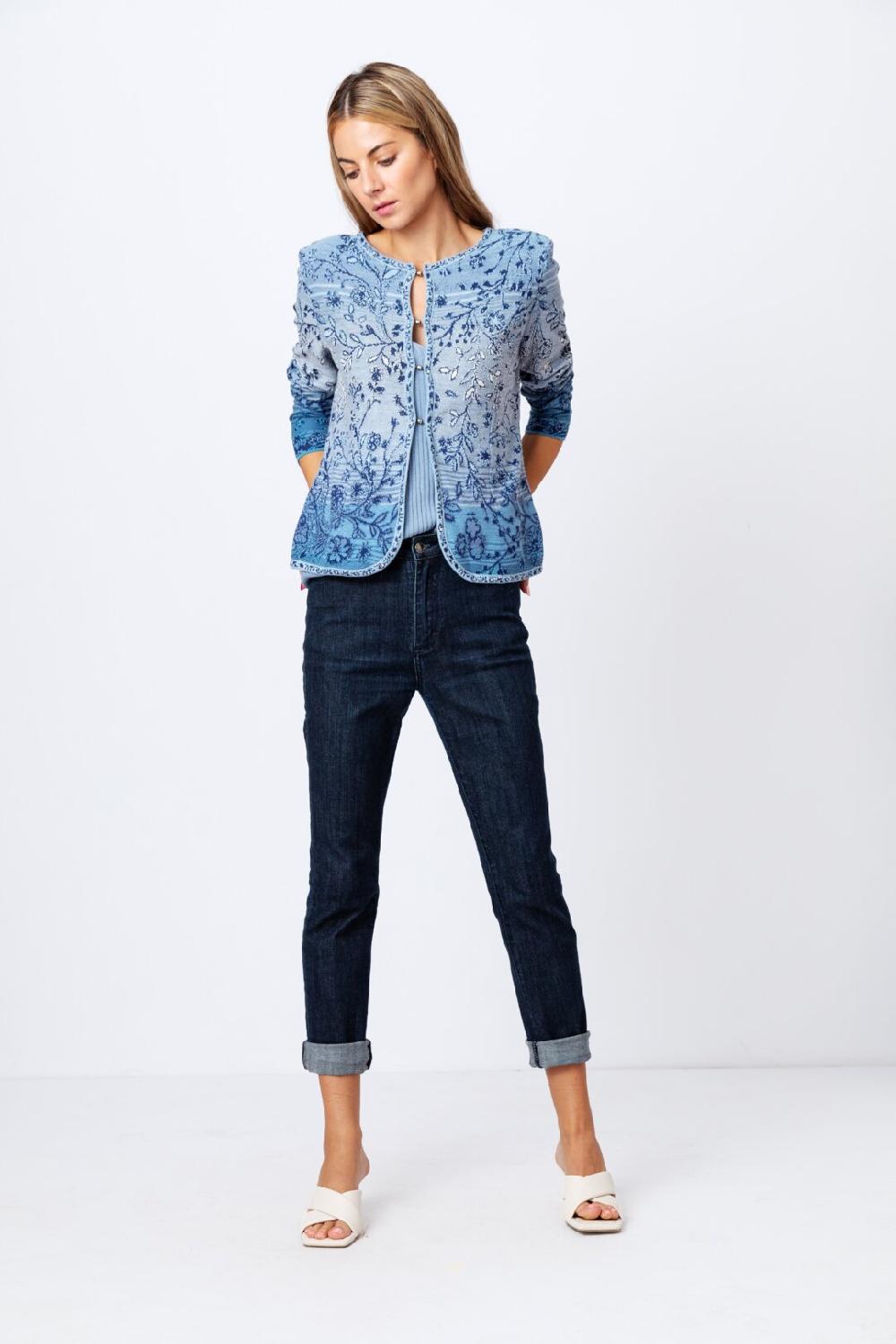 Ivko Woman Brocade Cardigan Herba Pattern StoneBlue