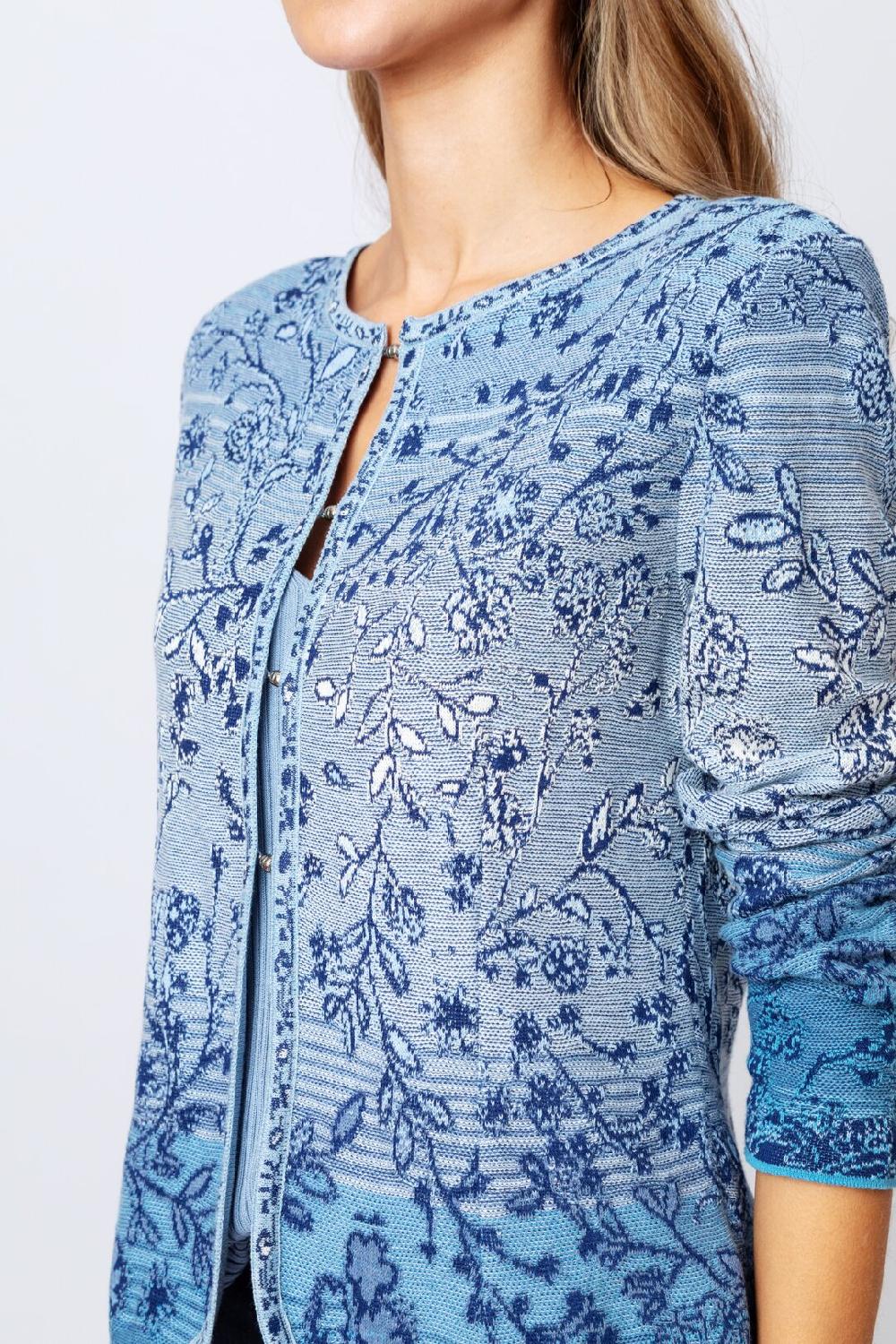 Ivko Woman Brocade Cardigan Herba Pattern StoneBlue