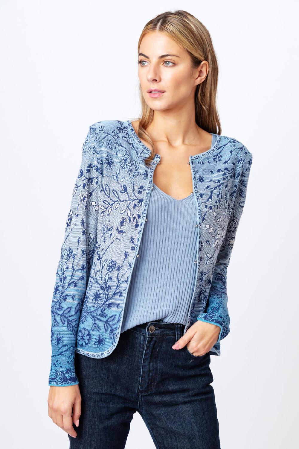 ivko woman Brocade Cardigan Herba Pattern StoneBlue