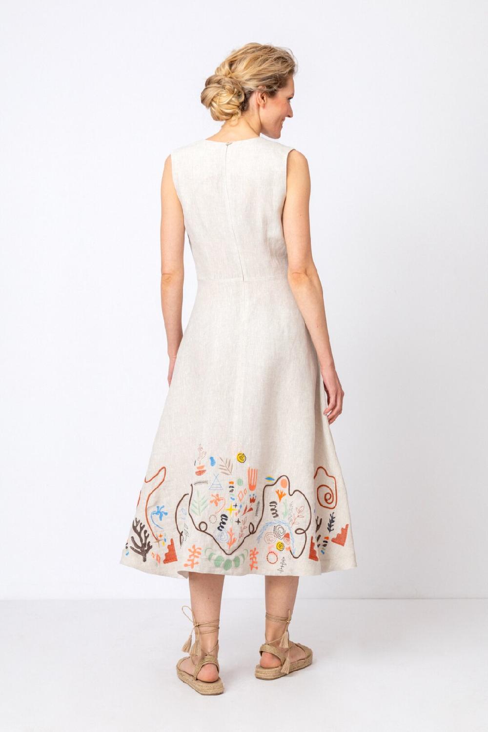 Ivko Woman Embroidered Dress Nomad Motif WhiteCoffee