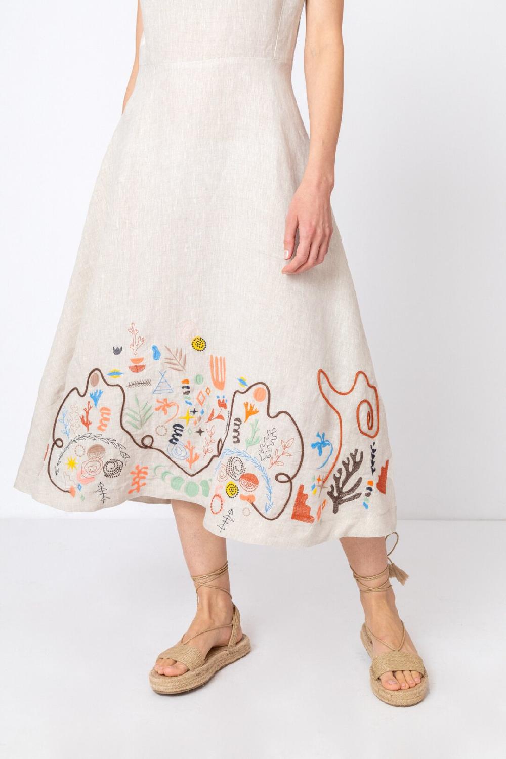 Ivko Woman Embroidered Dress Nomad Motif WhiteCoffee
