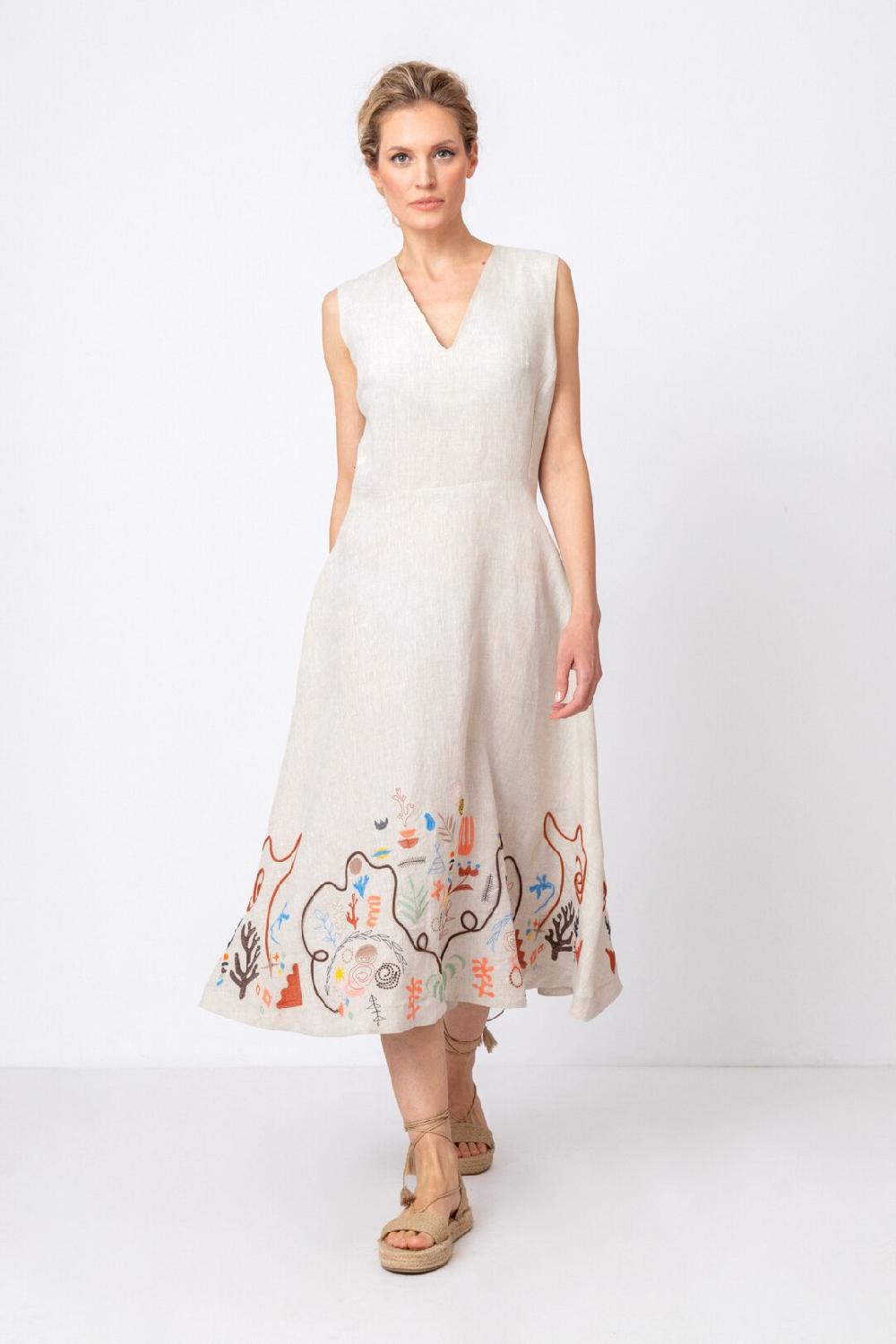 Ivko Woman Embroidered Dress Nomad Motif WhiteCoffee