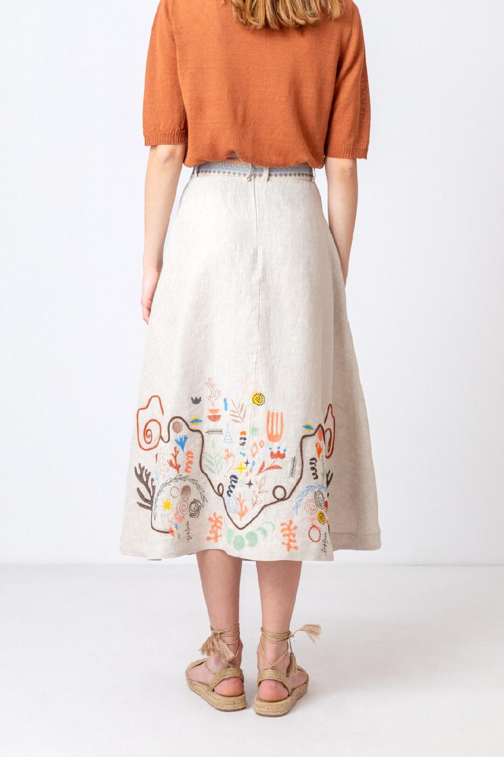 Ivko Woman Embroidered Skirt Nomad Motif WhiteCoffee