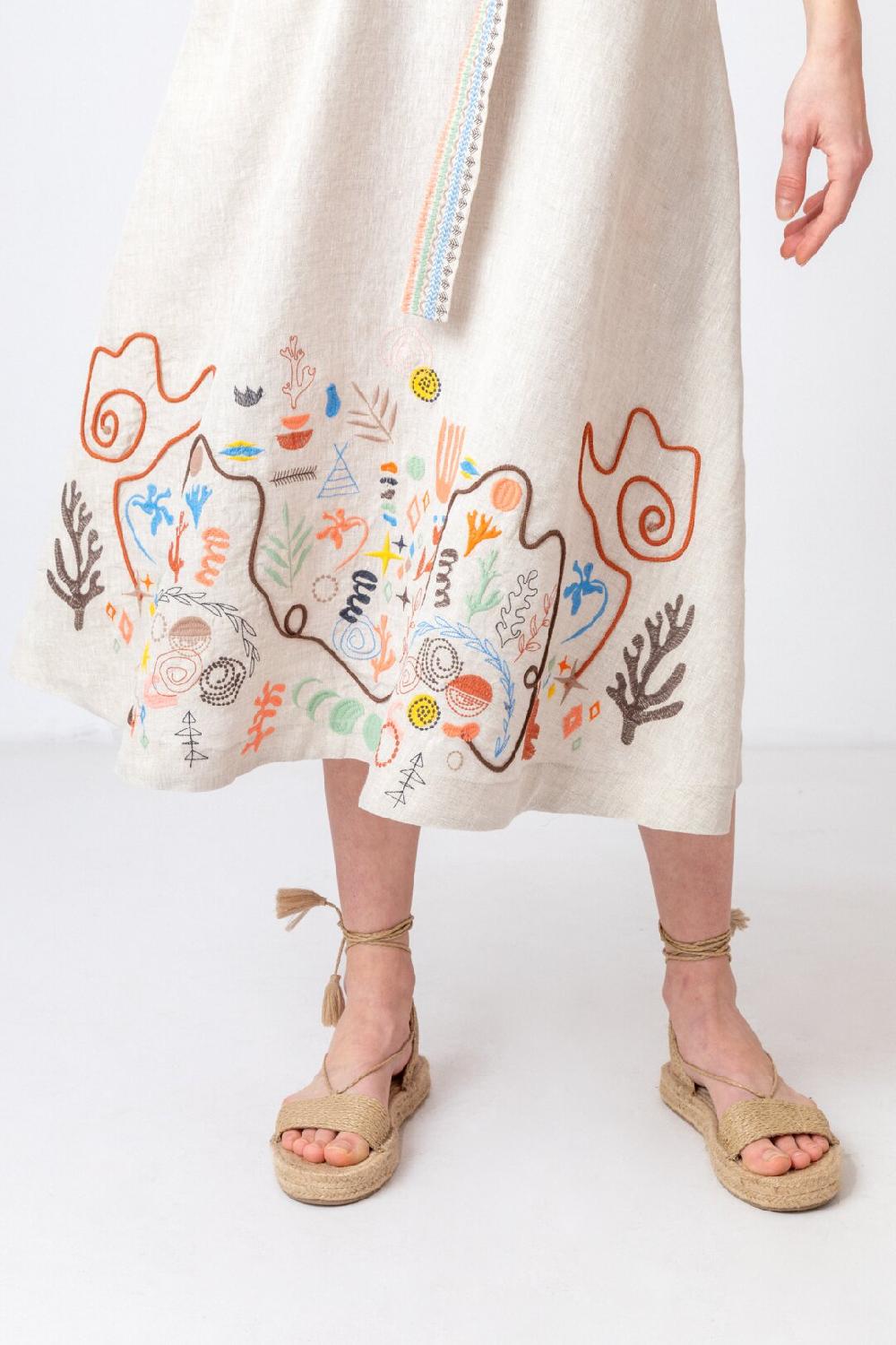 Ivko Woman Embroidered Skirt Nomad Motif WhiteCoffee