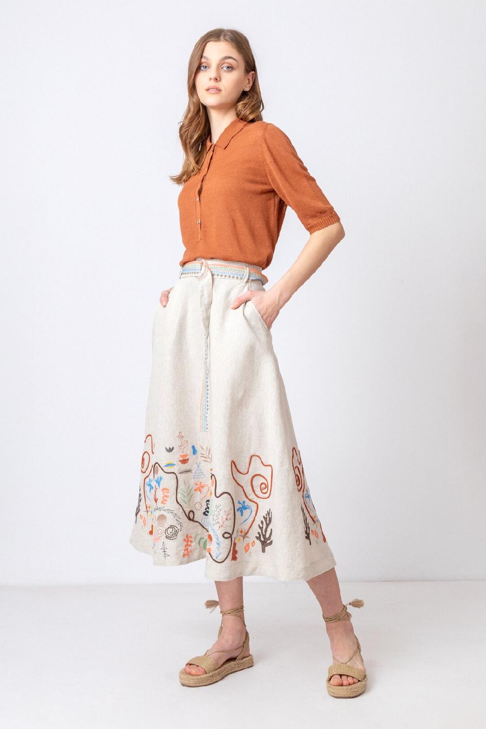 ivko woman Embroidered Skirt Nomad Motif WhiteCoffee