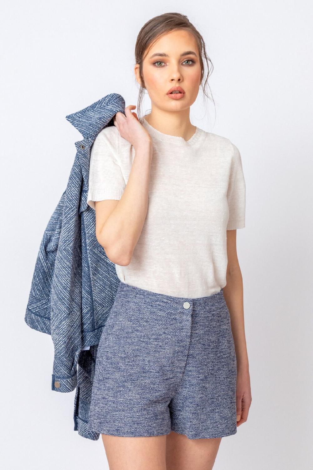 ivko woman Bermuda Shorts Herba Motif StoneBlue