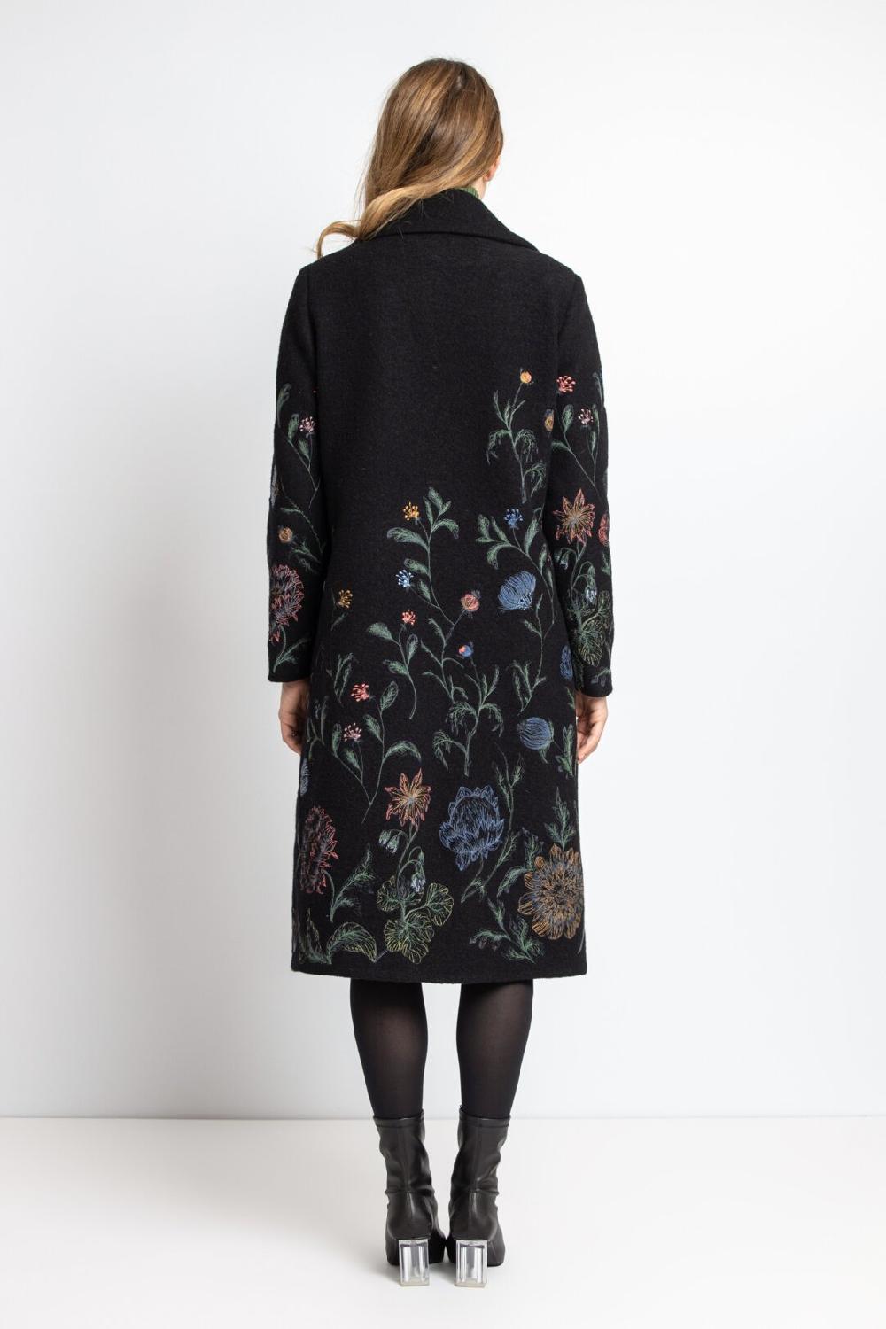 Ivko Woman Boiled Wool Coat With Embroidery Black