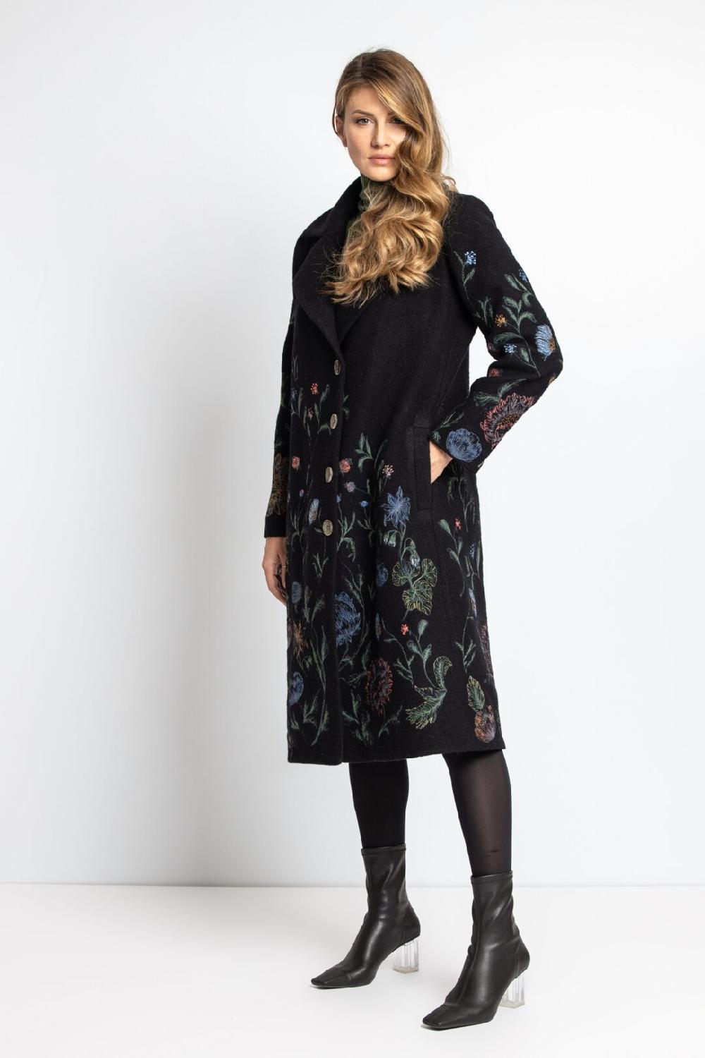 Ivko Woman Boiled Wool Coat With Embroidery Black