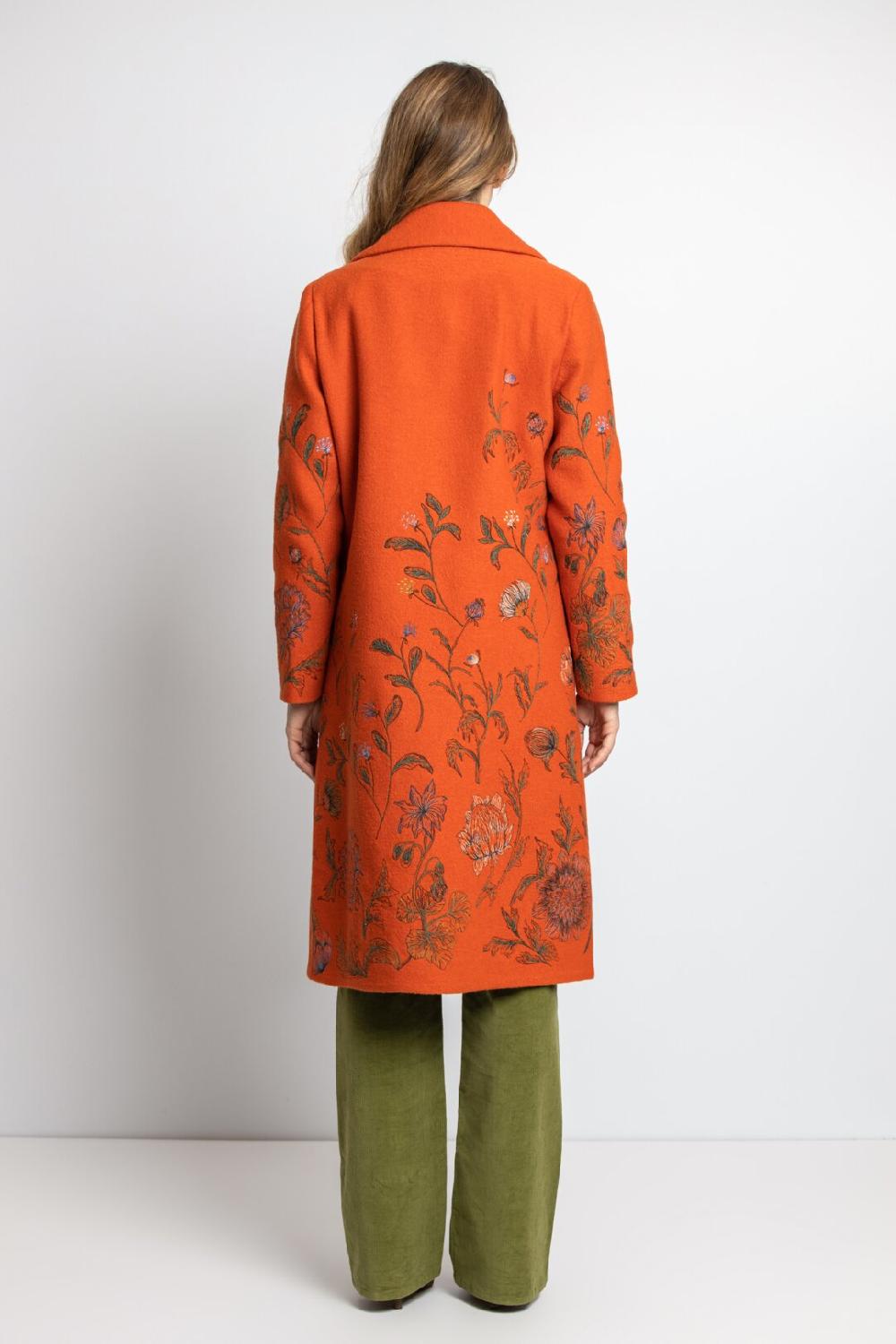 Ivko Woman Boiled Wool Coat With Embroidery Orange