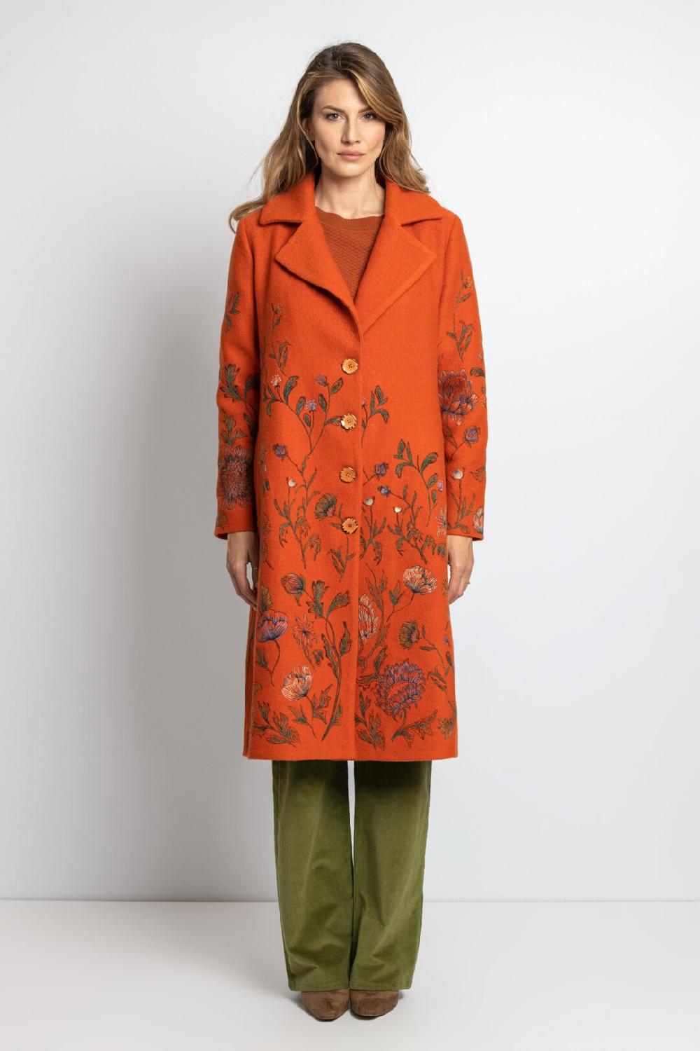 Ivko Woman Boiled Wool Coat With Embroidery Orange