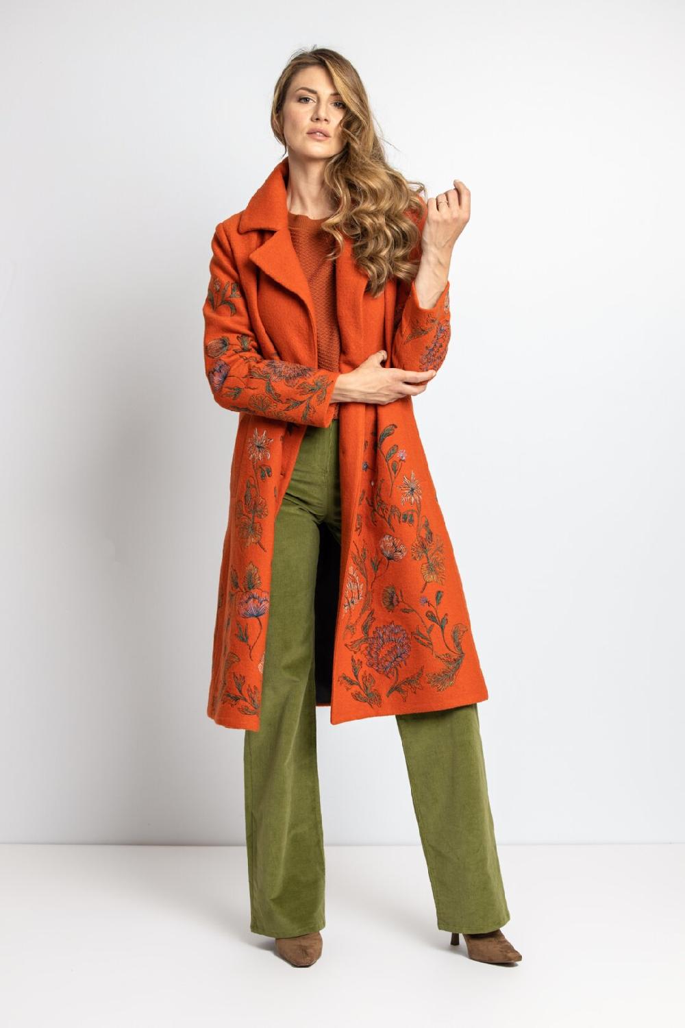 Ivko Woman Boiled Wool Coat With Embroidery Orange