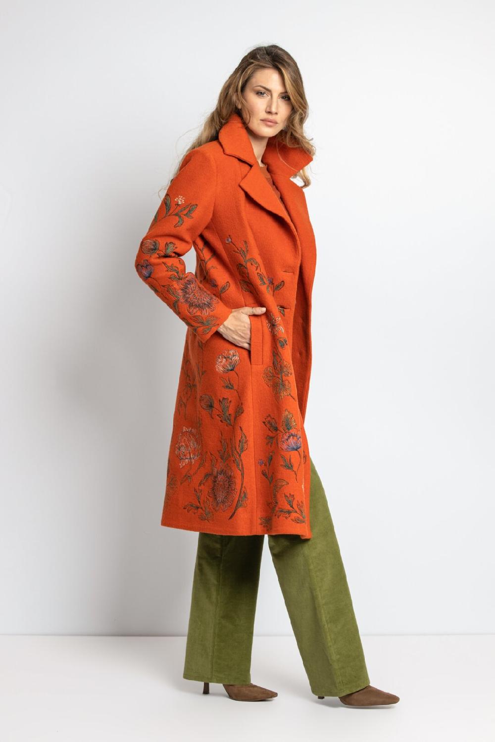 ivko woman Boiled Wool Coat with Embroidery Orange